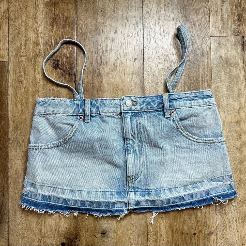 ZARA Denim Skirt Effect Crop Top Size XSmall - Picture 3 of 12
